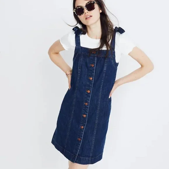 NWT Madewell Cottagecore Tie Strap Denim Button Front Mini Dress 2 - Picture 1 of 7